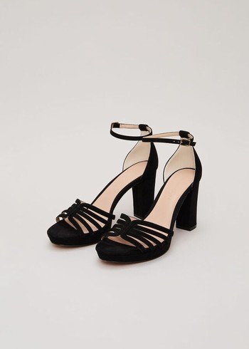 Phase Eight Suede Strappy Platform Heels Black Australia | LT3029617